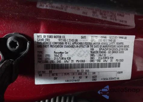 2013 Ford Focus Se from USA, damaged, VIN 1FADP3K23DL216139